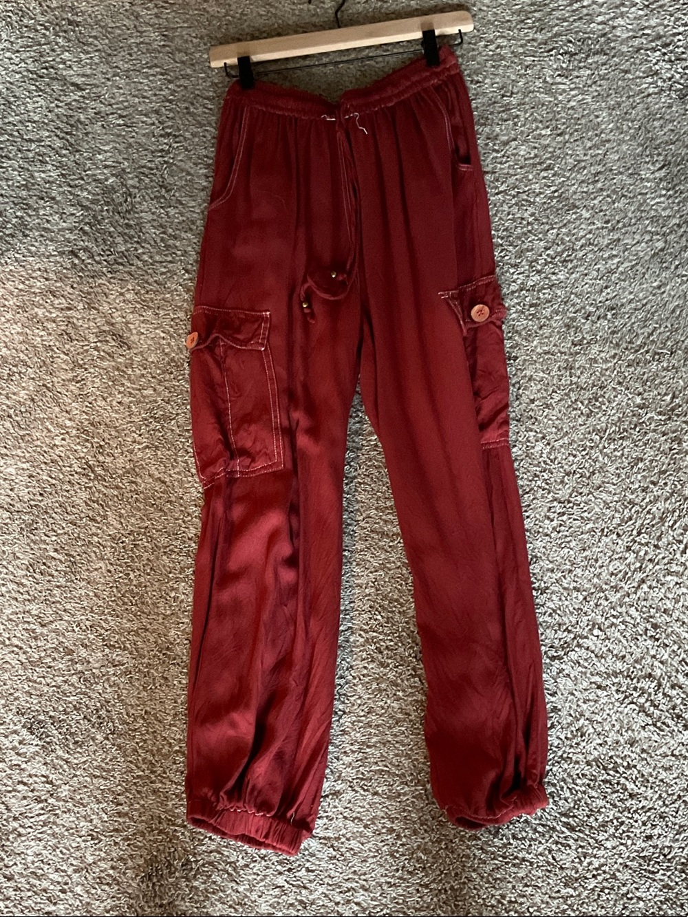 Angie Burgundy Cargo Jogger Pants